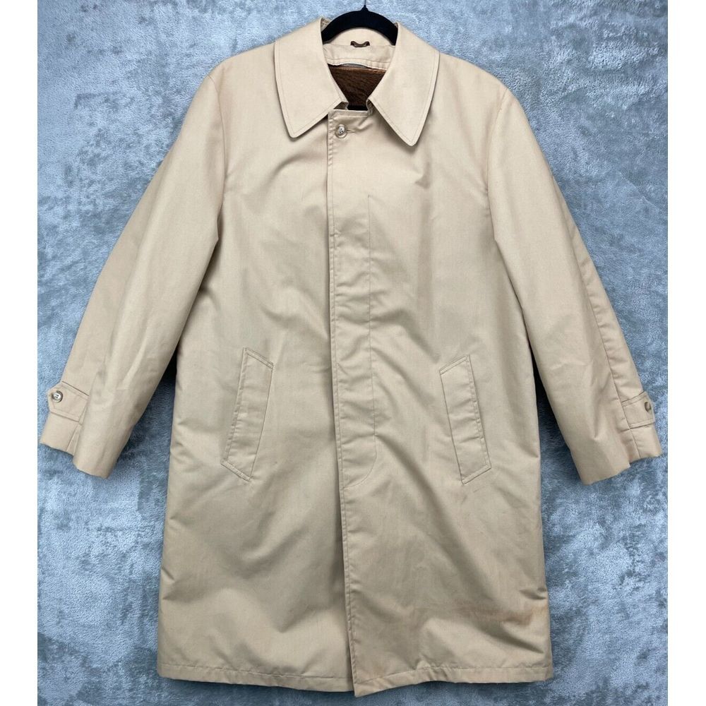 Sears Men's Lightweight Trench Coat 42 Reg Beige Removeable Faux Fur‎ Lining
